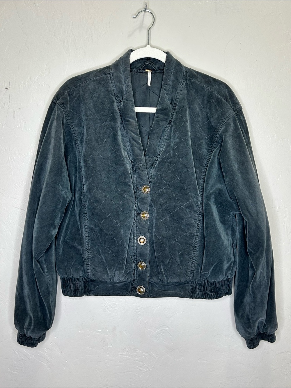 Free People Main Squeeze Bomber Quilted Jacket Black/Charcoal Size Small